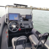 RIB03S Jockey Seat Suspension System in action — cockpit setup showing dual seats with integrated suspension technology, marine-grade materials, and professional navigation equipment installation on high-performance rigid inflatable boat
