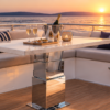 NL2388 – 3-stage 12V motorized stainless steel table pedestal by NOVAL. Ideal for yacht saloons, compatible with dual-pedestal sync