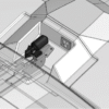 3D rendering of the NL0241 rear position sensor installed next to the motor on a NOVAL ATC marine sliding sunroof, shown within a semi-transparent roof structure.