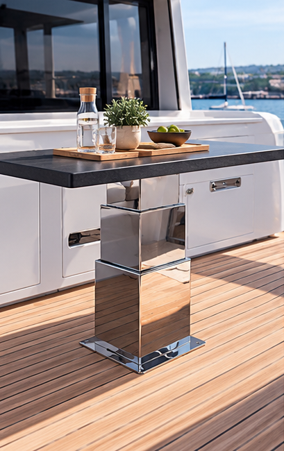 NL2636-cover NL2389 – 3-stage 24V motorized stainless steel table pedestal by NOVAL. Ideal for yacht saloons, compatible with dual-pedestal sync