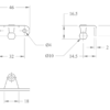 Dimensional drawing of Ø10 ball stud bracket: 46 mm length, 32 mm hole spacing, Ø4 holes, 16.5 mm height, 2 mm thick