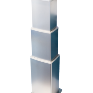 NL2389 electric table lift in extended position - 3-stage rectangular anodized aluminium pedestal 24V DC with square deck and table top mounting plates