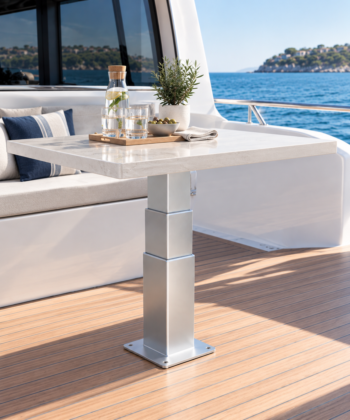 NL2389-cover NL2389 electric table lift - 3-stage rectangular anodized aluminium pedestal 24V DC for yacht cockpit and saloon tables
